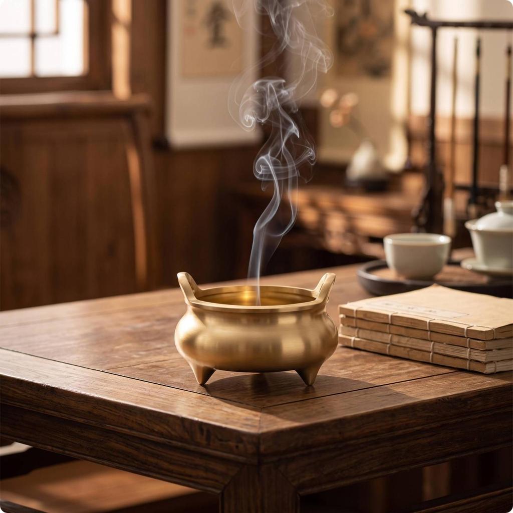 Scent Holder Brass Bowl with Handles Toned Censer for Meditation, Altar, Tea Room