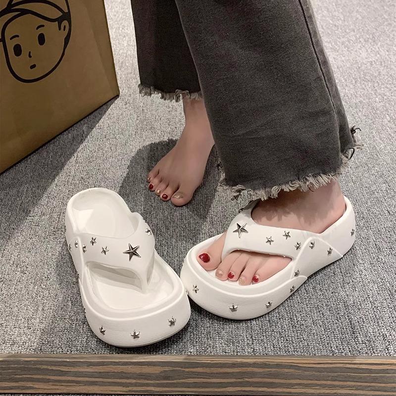 Pentagram Flip-flops Women Wear New Non-slip Beach Shoes In Summer, Heightened Thick-soled Cool Slippers