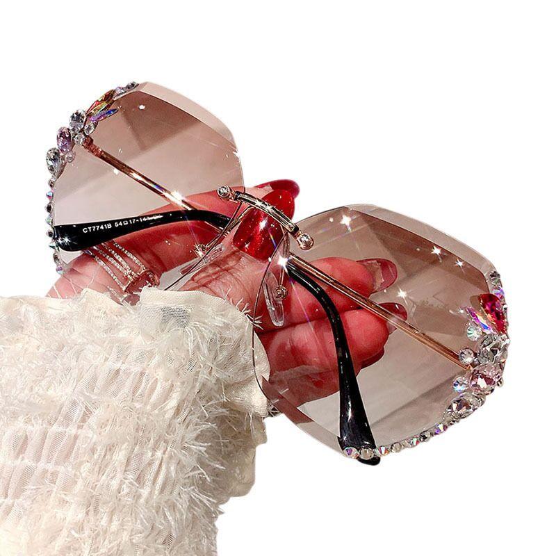 Luxury Brand Designer Vintage Rimless Rhinestone Sunglasses Women Men Fashion Gradient Lens Sun Glasses Shades For Female