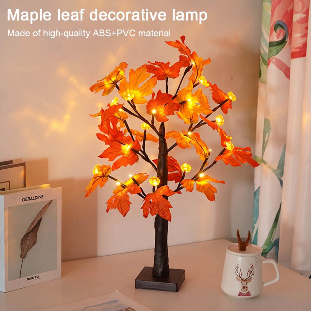 LED Maple Leaf Tree Night Light USB&Battery 24 LED Maple Leaf LED Lantern Glittered Tree Lights for Thanksgiving Day Party Decor