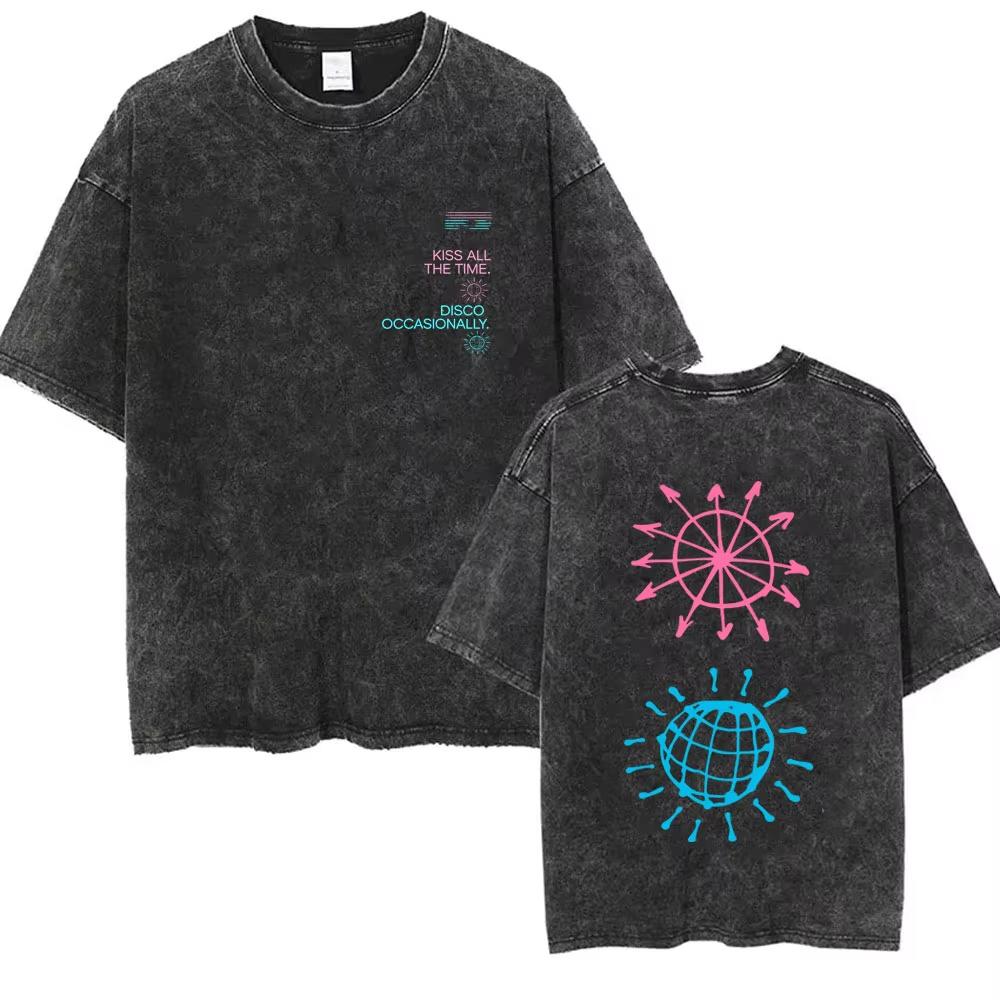 Küss Mich Immer Disco Gelegentlich Gewaschen Vintage T-Shirts Geschenk für Fans Männer Frauen Mode Popmusik Streetwear Männlich Oversized T-Shirt