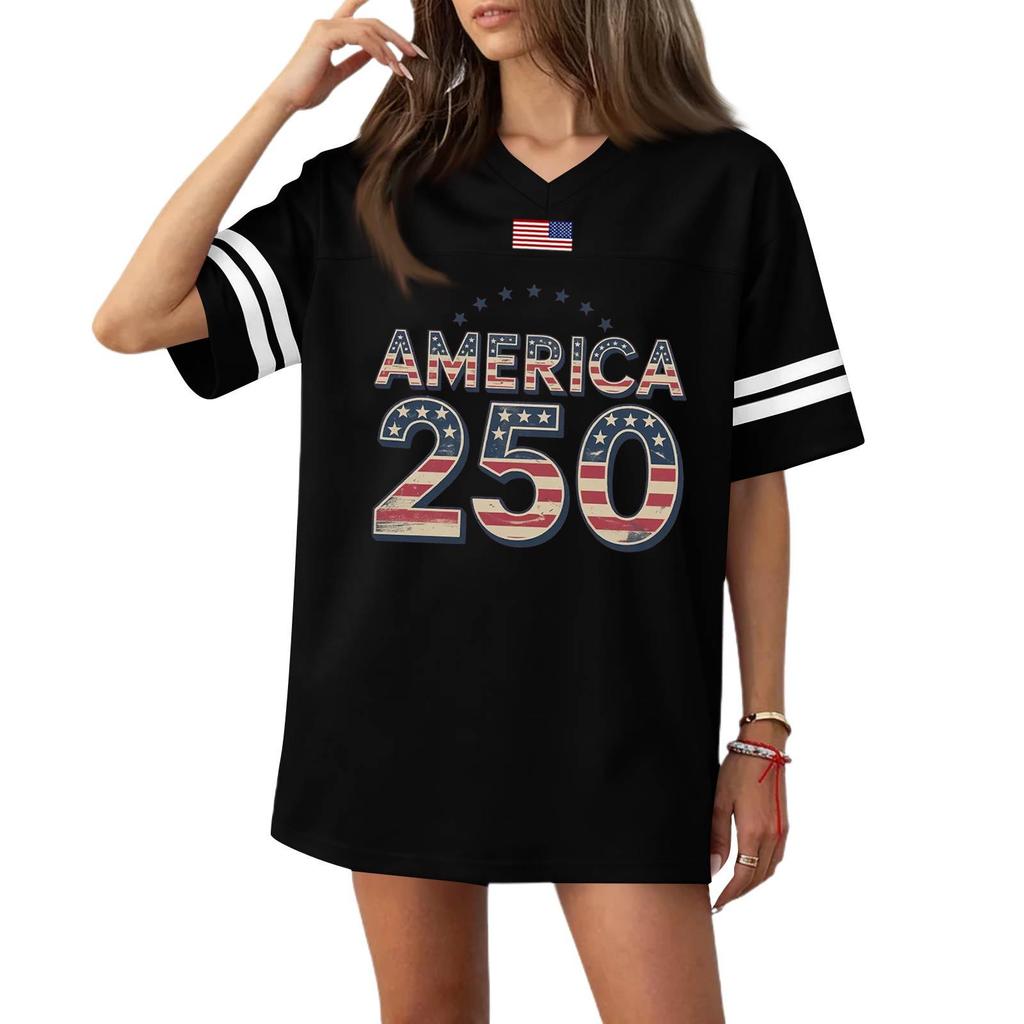 Damen Casual Mode V-Ausschnitt Sport Unabhängigkeitstag Druck Kurzarm Sport T-Shirt Top