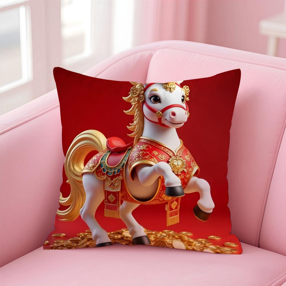 Auspicious Lucky mascot for the Year of the Horse Cushion Cover Pillow Case Soft Skin Friendly Fabric Comfort  Concealed Zipper
