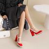 FOREADA Women Pumps Thick Super High Heels Round Toe Mary Janes Crystal Party Sexy Spring Autumn Shoes Rose-carmine Red Blue