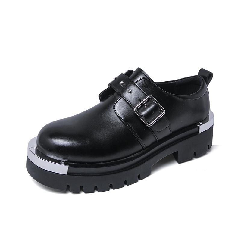 Men's Plus Size Leather Shoes - Autumn/Winter, Thick Sole, Height Increasing, British Style, Casual Buckle Trend