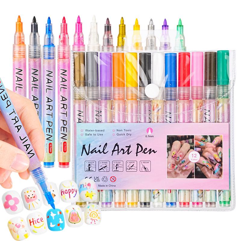 12-Color Acrylic Nail Art Marker Set - Quick-Drying, Nail Salon Painting & DIY Flower Liner Pen.