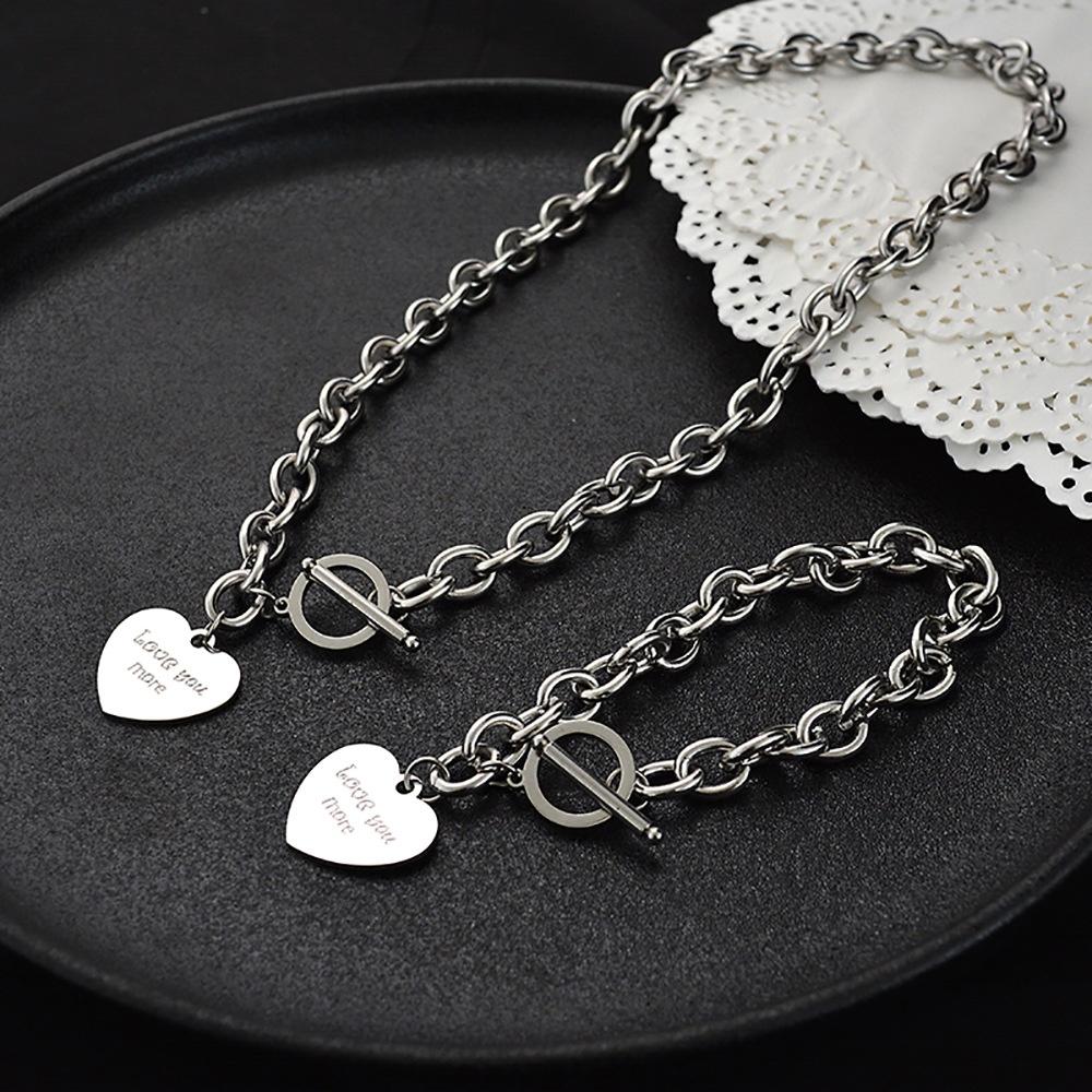 Letter Iron Bracelet Hip-Hop Trendy Style Unisex Minimalist Sweater Chain Collarbone Chain Heart-Shaped Accessory