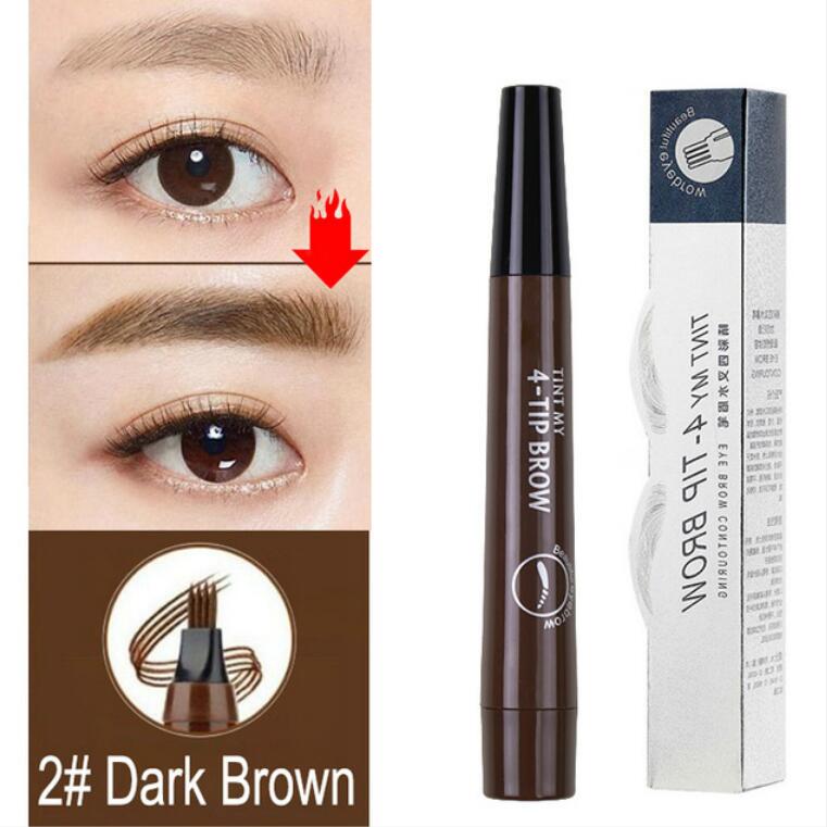 Eyebrow Pen Waterproof Fork Tip 4Head Eyebrow Tattoo Pencil Long Lasting Liquid Eye Brow Pencil