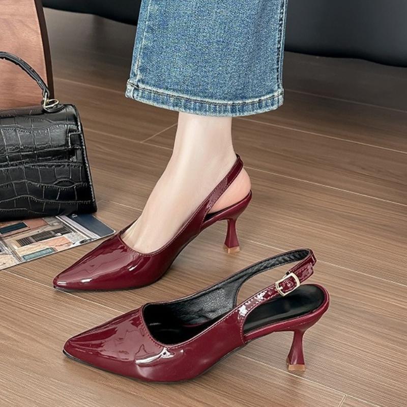 Sexy Pointed Toe Sling Back Pumps Women 2026 Summer Patent Leather Thin High Heels Shoes Woman Classic Solid Office Shoes