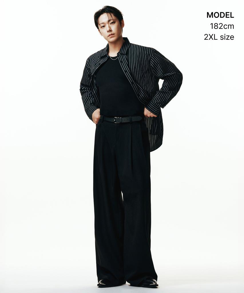 MUSINSA STANDARD Relaxed Double Pinstripe Poplin Shirt [Black/White]