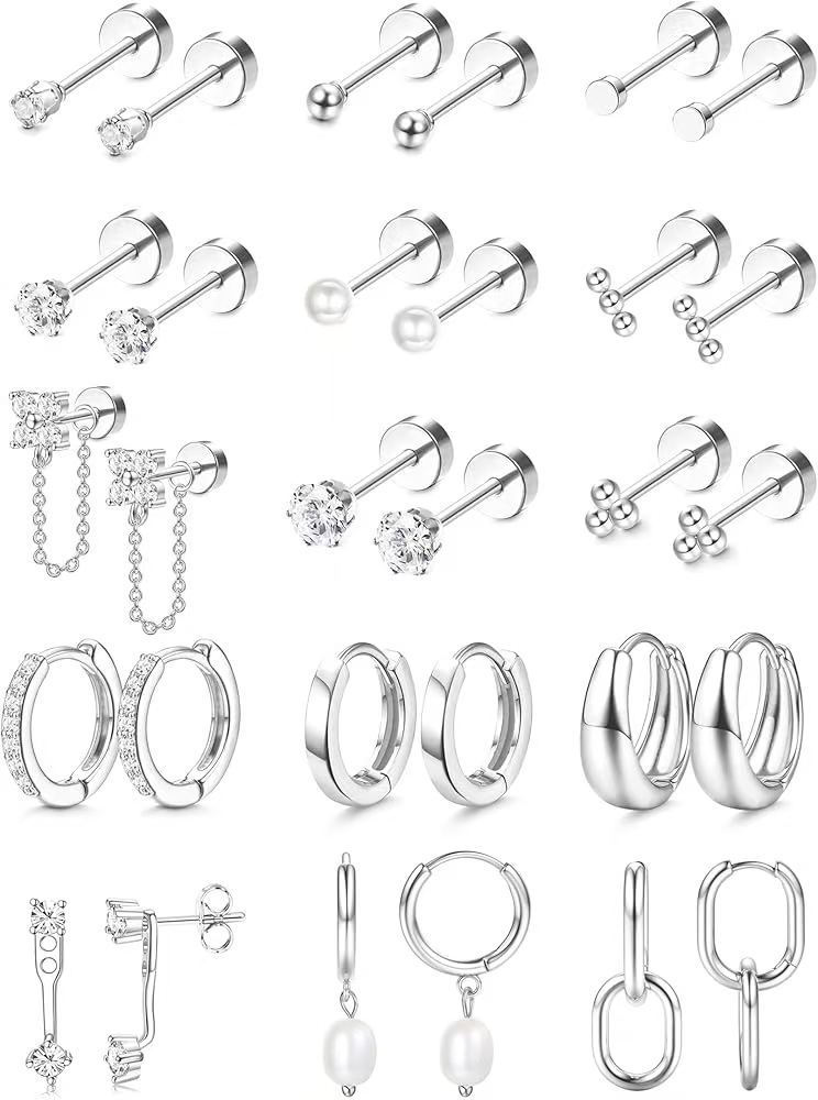 1Set Stainless steel zirconia stud earrings with pierced earwires as accessories