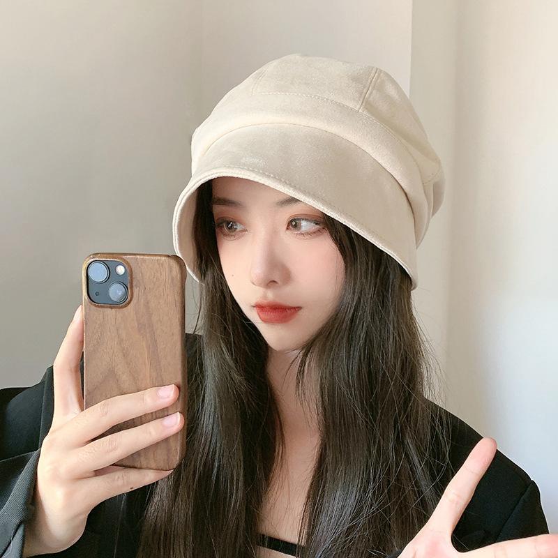 Small Face Big Head Circumference Hat Women's Autumn and Winter New Stacking Hat Cold-proof Velvet Octagonal Hat Versatile Bucket Hat