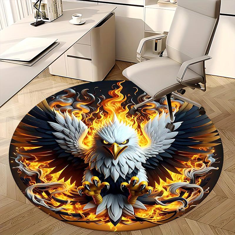 1pc Flaming Eagle Round Carpet - Anime Design Office Chair Mat, Non-Slip Rug for Home Decor, Seasonal Gift, Suitable for Office, Living Room, Bedroom,