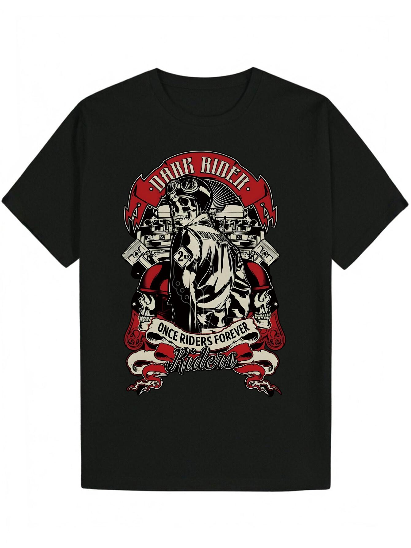 Crew Neck T-shirt - Once Riders Forever Graphic Tee with Motorcycle Rider Design XXXL