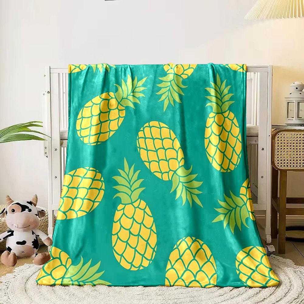 Pineapple Pattern On Teal Background Print Blanket Soft and Cozy Perfect for the Living Room Bed Sofa or a Nap,gift