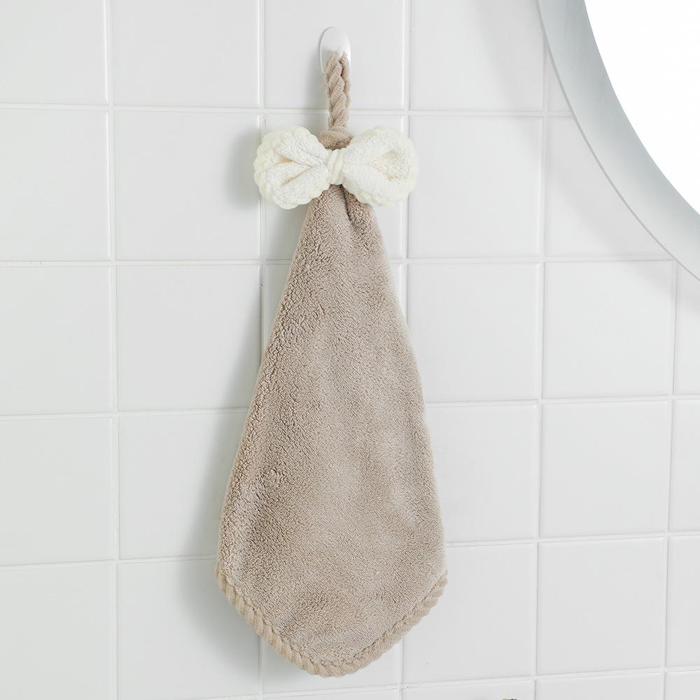 Coral Fleece Bow Knot Hanging Hand Towel: Absorbent Kitchen & Home Towel for Adults & Children