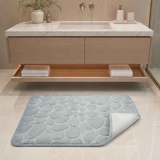 Coral Velvet Floor Mat, with Pebble Pattern Bathroom Carpet, Absorbent Non-Slip Door Mat for Bathroom Entryway Kitchen