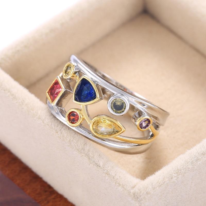 

CAOSHI Copper Color Hollow Out Design Daily Wearable Ring with Geometry Colorful Zircon Delicate Anniversary Zircon for Female 10
