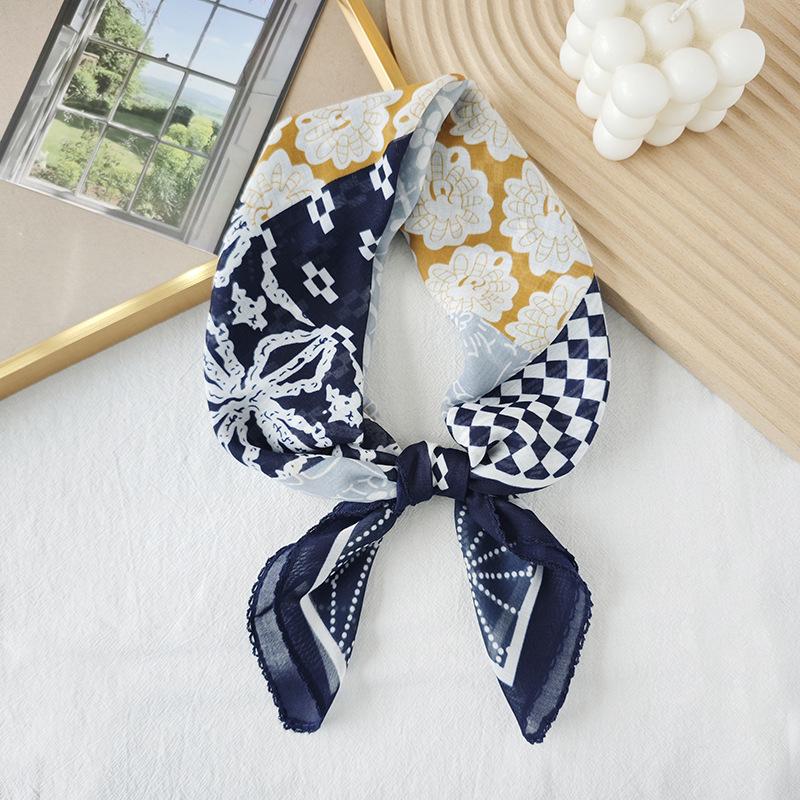 Thin Cotton and Linen Small Square Scarf Fresh and Breathable Women's Soft Literary and Decorative Small Silk Scarf Summer Scarf Women's Versatile