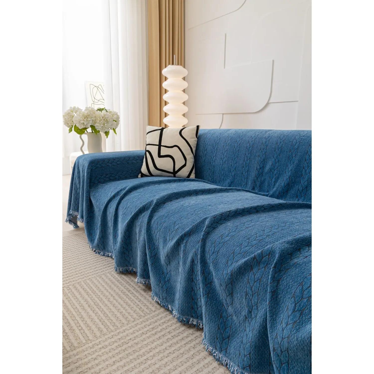 

Чехол для диванной подушки с двумя сторонами Чехол для дивана с узором «Шенилл» и узором «Пшеничное ухо» Чехол для дивана Housse Canapé 3 места, наклонный 180X130cm синий