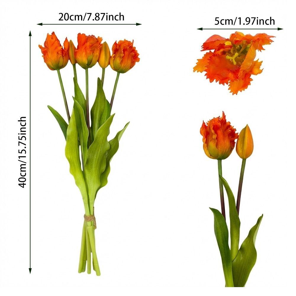 5 Heads Tulip Artificial Flower Multicolor Green Leaves Simulation Tulip Flower Photo Props Floral Arrangement Faux Flower