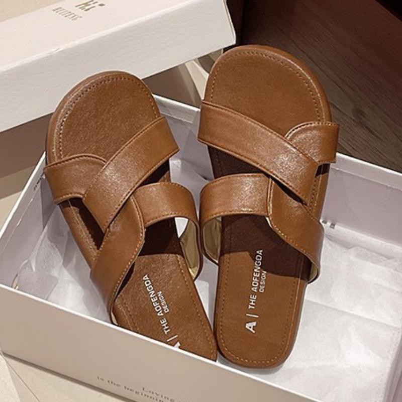 Cross-strap Women's Summer Outdoor French Retro-style Casual Flat Beach Non-slip Slippers
