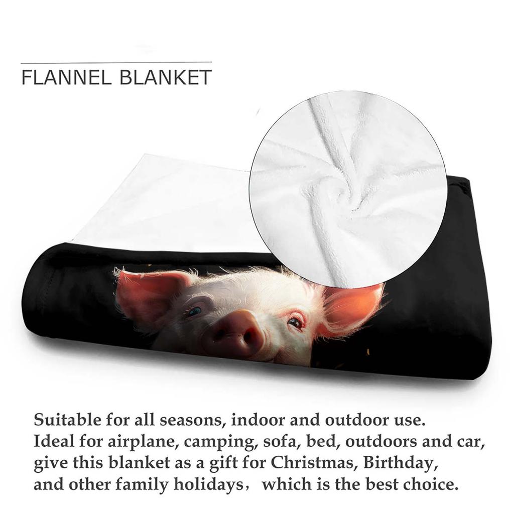 Smiling Pig Family Pattern Flannel printed blanket suitable for all seasons suitable for living room office sofa and travel