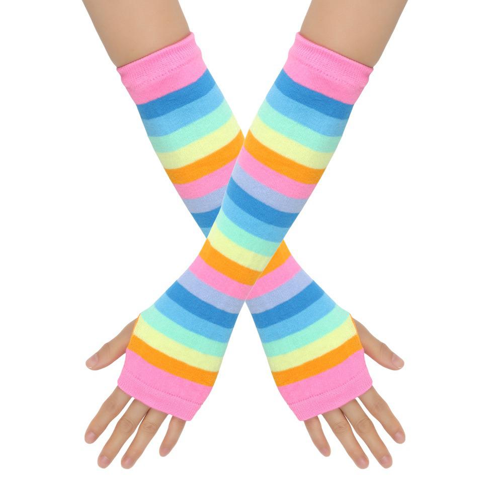 Guanti da ballo in cotone a righe arcobaleno senza dita da donna con protezione solare