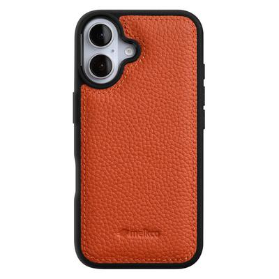 MELKCO For iPhone 16 Case Genuine Cow Leather Coated PC Phone Cover