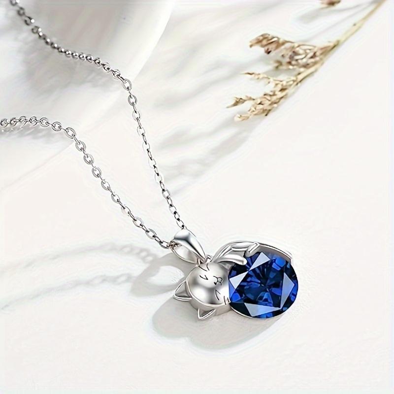 Silver Cat Necklace Pendant and Earrings Jewelry Set Is Suitable As a Gift for Women, with Crystal Zirconia, Perfect As an Accessory for Brides and