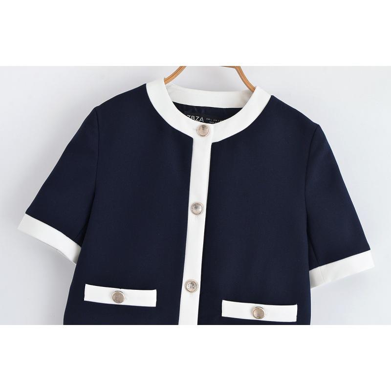 2025 Color Block European & American Style Short-Sleeved Blazer + High-Waisted Pants Set