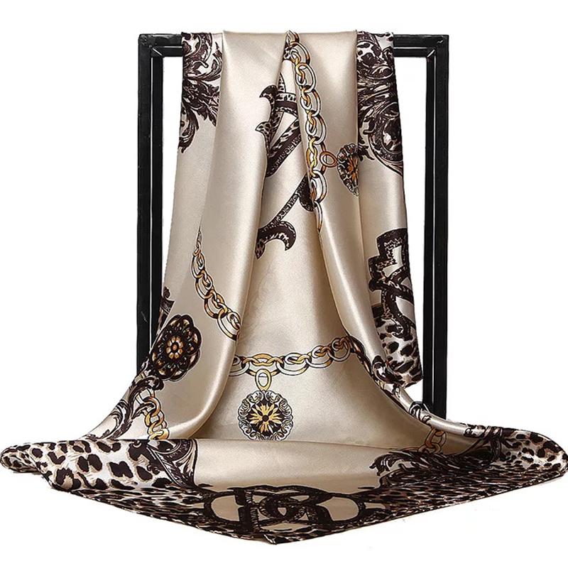 Fashion Scarves For Women Print Silk Satin Head Scarf Female 90cmx90cm Luxury Brand Square Shawl Large Hijab Scarfs For Ladies
