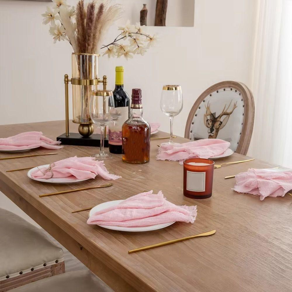6pcs Rustic Cloth Napkin Cotton Tea Towel Party Supplies Gauze Table Towel Banquet