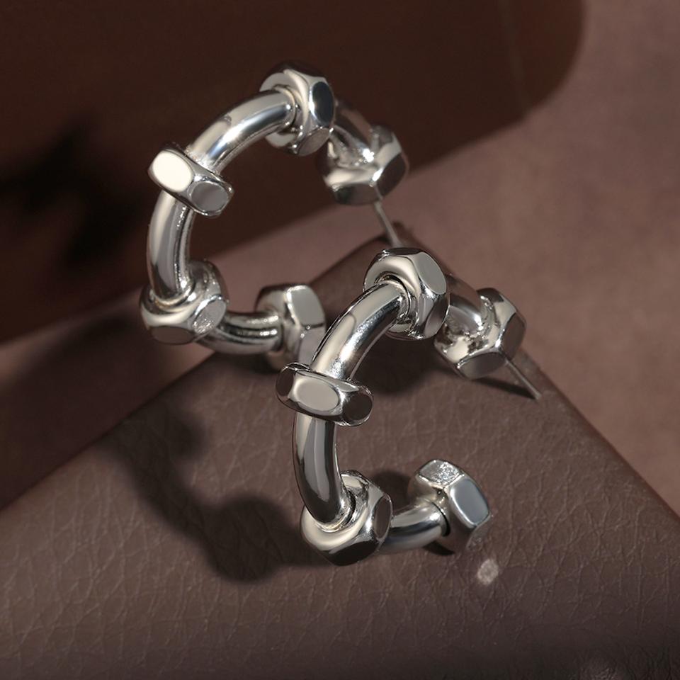 ZAKOL Personalized Nail Shape CC Earrings for Women New Fashion Punk Stainless Steel Hoop Earring Zircon Gift