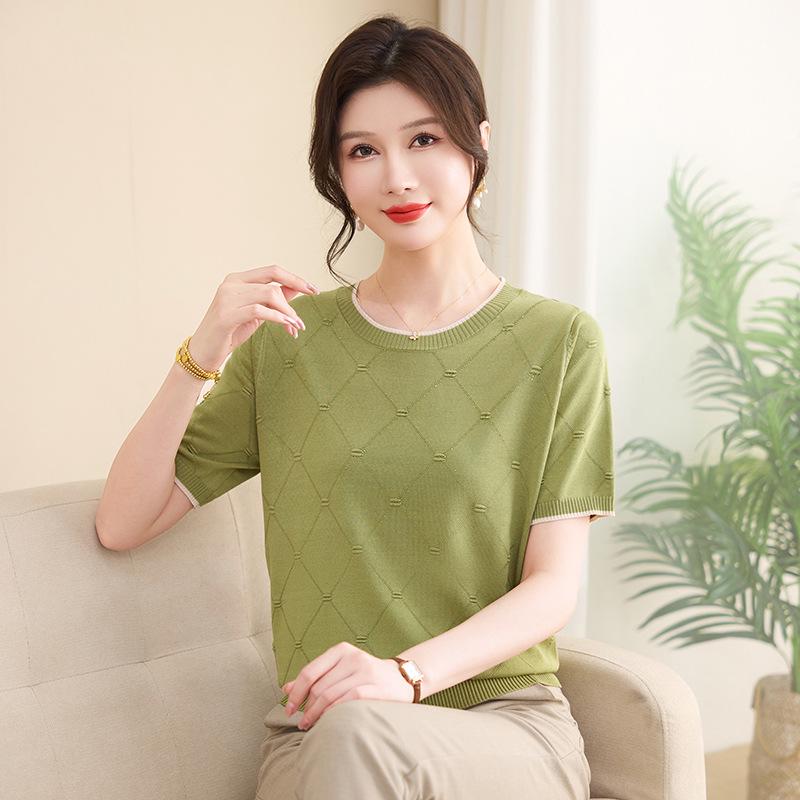 2026 Ice Silk Knit T-shirt: Chic Summer Wear for Young & Middle-aged Women
