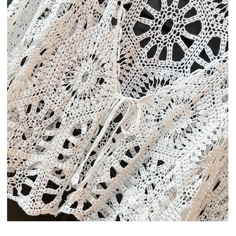Bohemian Crochet Tie-Up Knit Cardigan - Women's Long Sleeve Sun Protection Top