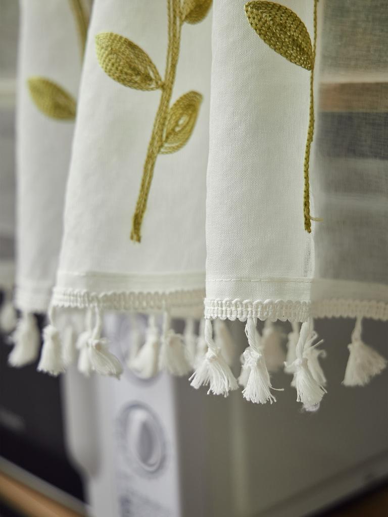 Semi Sheer Curtain Valance for Windows Kitchen Cafe, Sunflowers Embroidery Curtain Window Treatment Spring Summer Home Decoratio