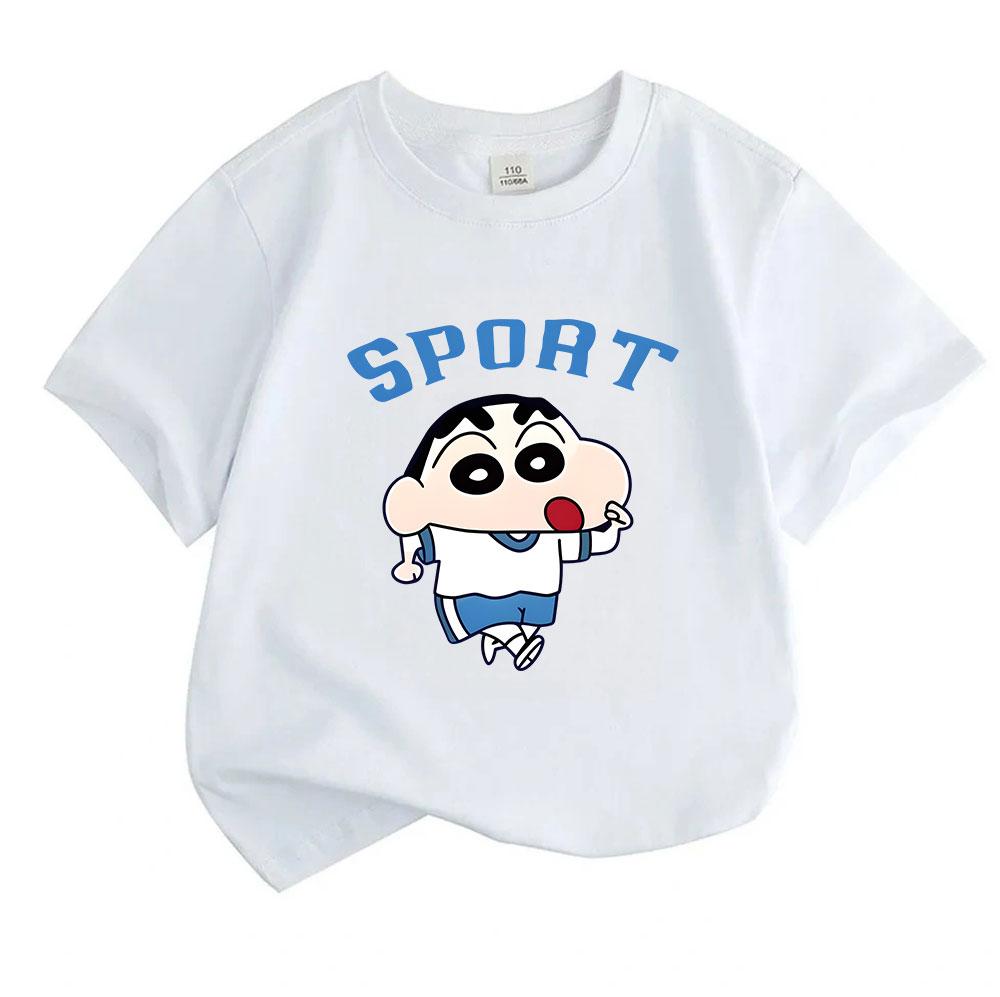 Kids Boys Girls 100% Cotton Crew Neck Short Sleeve T-Shirt, Cute Cartoon Sport Print Casual Soft Breathable Summer Tops for Little Children Daily Play