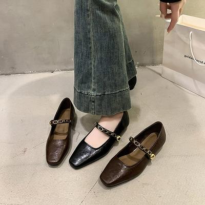 Fashion Pointed Toe Women Loafers 2024 New Arrivals Casual Mules Luxury Metal Chain Design Low Heeled Mary Jane Shoes Women Party Pumps