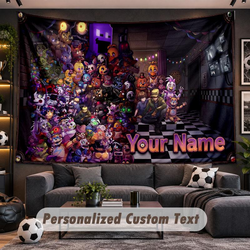Wall Hanging Tapestry Custom NameFive Nights at Freddy’s Pattern Personalized Printed Fabric Wall Decor
