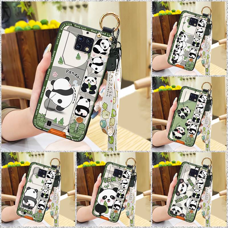 Cute Back Cover Phone Case For Oukitel WP6 Silicone Cartoon Ring Wrist Strap Panda Fashion Design Phone Holder Soft Case
