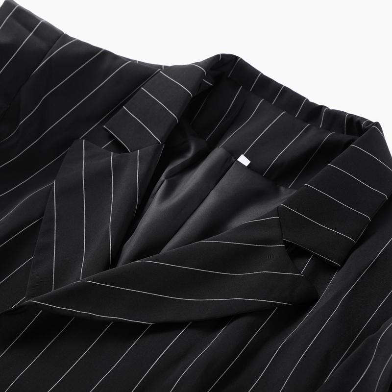 Módní pruhované sako s klopami dámské elegantní volné s pasem na stažení s páskem bundy dámské jarní všestranné šik pouliční oblečení