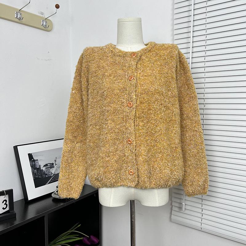 Preppy Floral Yellow Mixed-Color Knit Cardigan Coat for Women - 2025 Spring/Autumn Collection