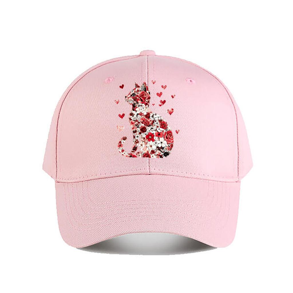 Floral Rose Cat With Hearts Wall Decor Baseball Cap Fashion Unisex Sunhat Womens Outdoor Sports