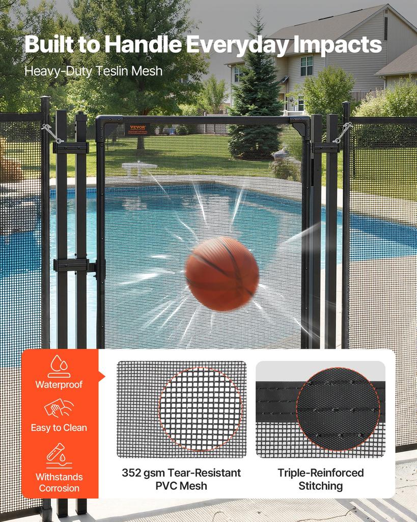 VEVOR Pool Fence Gate, 1.2 x 0.75 m Inground Swimming Pool Fences Gate, Outdoor Security Fencing Door Kit with Self-Closing and Self-Locking Design