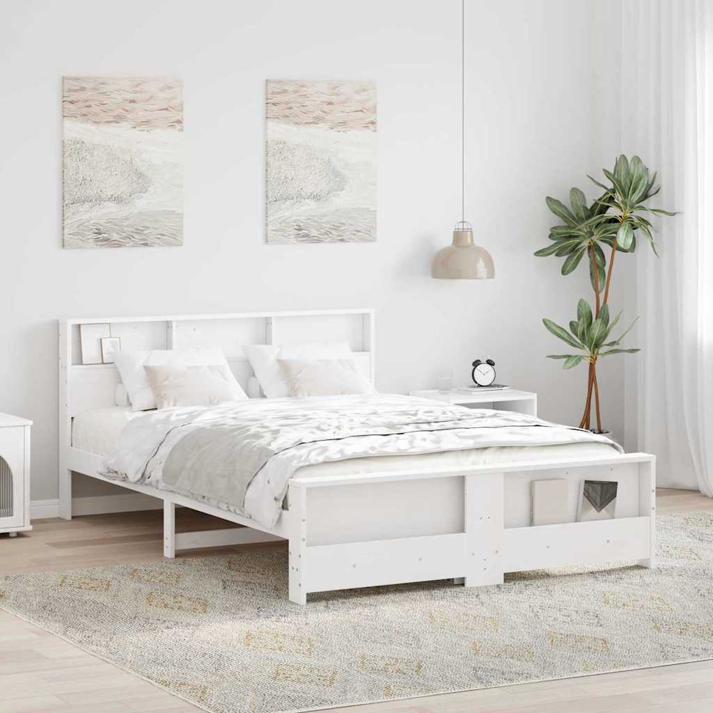 Platform Bed Frame with Headboard White 140 x 200 cm Wood Based Material