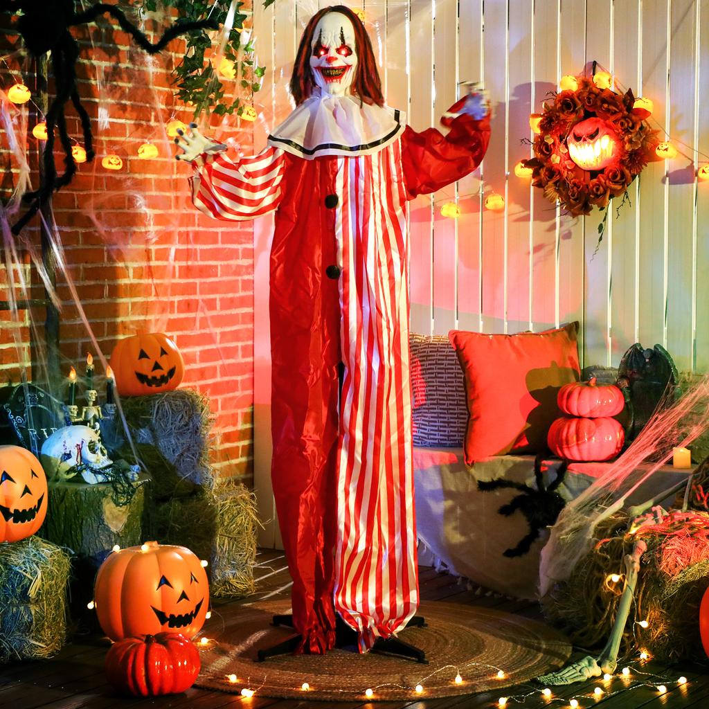 165 cm Dekoracja Halloweenowa Halloweenowy Klaun ze Światełkami LED, Funkcja Dźwiękowa Efekt Ciała
