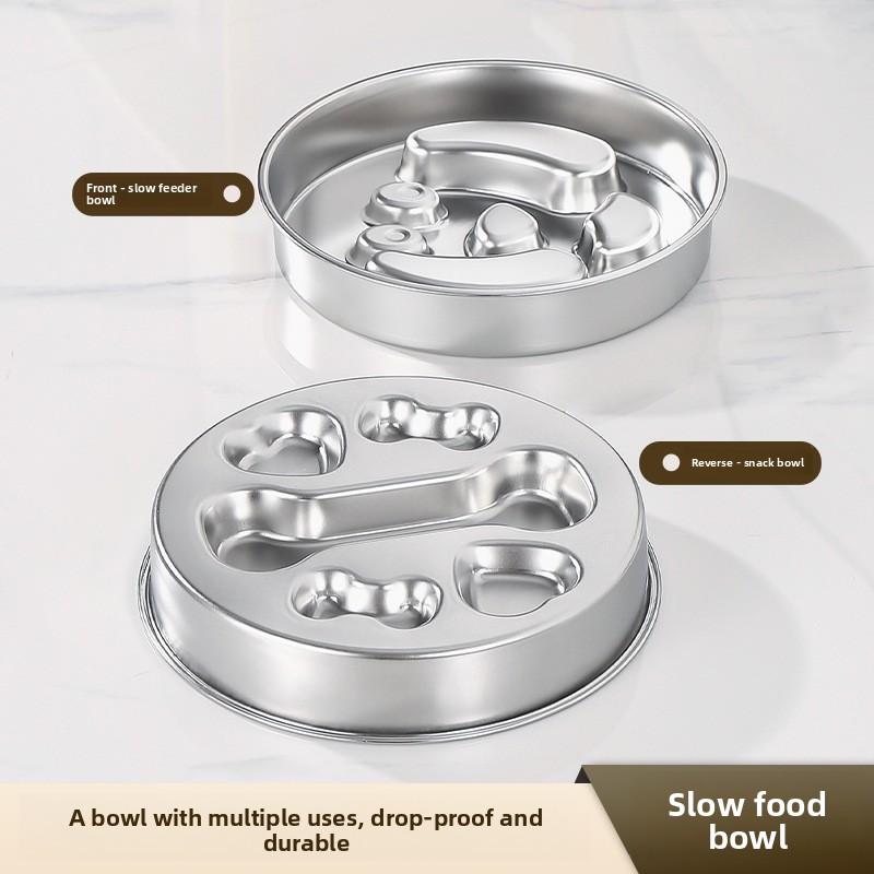 Large Capacity Stainless Steel Slow Feeder Bowl Anti Slip Anti Spill Pet Food Dish Thickened Dog Cat Bowl Photo Booth Props