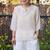 Blusa de Lino y Algodón para Mujer, Estilo Chino, Botón de Rana, Bordado Floral, Manga Tres Cuartos