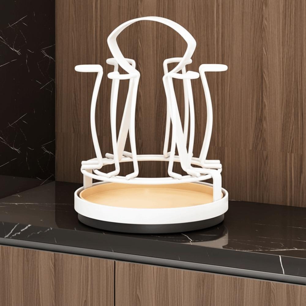

360° Rotation Cup Drain Rack 6 Hooks Large Capacity Glass Holder Space-saving with Water Drain Tray Cup Drying Rack Restaurant білий